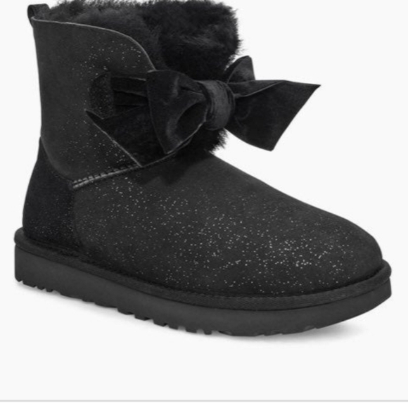 Ugg Gita Twinkle Bow Mini Women Ankle fur booties shoes sz 6 - Picture 1 of 12